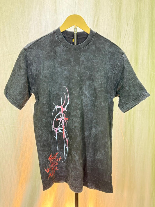 Men’s Black Acid Wash Oversized T-Shirt with Front Graphic Print | Trendy Streetwear Tee