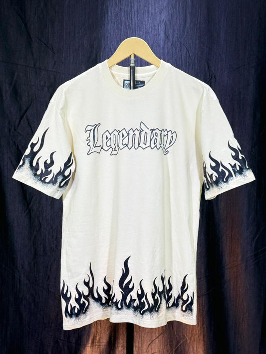 Men’s Oversized Off-White “Legendary” T-Shirt with Flame Print | Streetwear Graphic Tee
